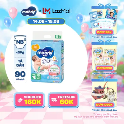 [21-24.09 QUÀ TẶNG SLCH] Tã dán cao cấp Moony Newborn 90 miếng - Nhập khẩu từ Nhật Bản