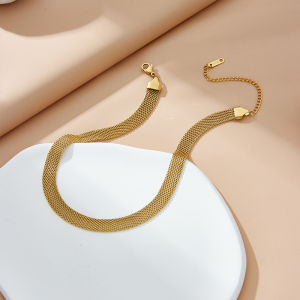 BESFOME Non Tarnish Personality Fashion Choker Collar Necklace Bracelet Female Neck Decoration Titanium Steel Mesh Wide Clavicle Chain