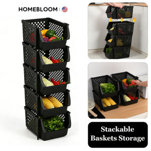 HOMEBLOOM - Stackable Plastic Storage Containers Ideal for Pantries Snack Storage Toy Storage and Kitchen and Bathroom Supplies