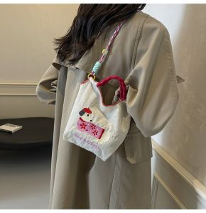 Cute Embroidered Sausage Dog Bucket Bag Womens Single Shoulder Crossbody Phone Bag Commuter 2025 New Style Soft Handbag