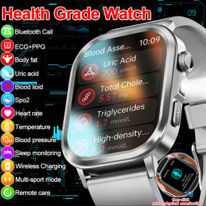 New Accurate Blood Pressure Smart Watch Uric Acid ECG+PPG Blood Oxygen Body Analysis Body Fat LED Flashlight smart watches 2025