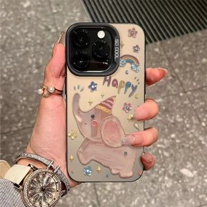 Oil Painting Elephant Design Silicone Phone Case for Apple 16Pro iPhone 15Plus New 14 Cute 13Mini Cartoon 12ProMax Frosted 8Plus Protective Cover 7 Womens Style