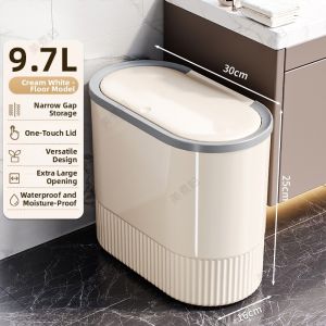 MEIZHUFU | Home Use Bathroom Wall-Mounted Slim Gap Trash Can with Lid Large Capacity