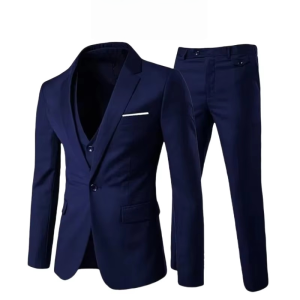 Mens 3-Piece Business Suit Set - Slim Fit Jacket Vest & Trousers for Wedding Office Formal Events - Custom Tailored Tuxedo