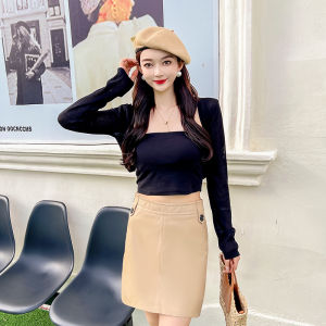 Elegant High Waist Short Skirt Womens New Style Professional Simple Wrap around Skirt Sheep Leather High Waist Orange Anti-Aging