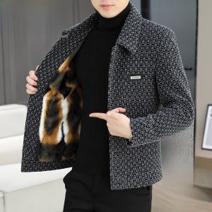 HENGYUANXIANG | Hengyuanxiang Mens Fleece Lined Woolen Jacket Short Style Autumn Winter Fashion Casual Outerwear Gold Mink Velvet Coat