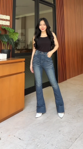 Cutbray Jeans Highwaist Retro Lipat Lebar - Flare Jeans Retro Vintage Panjang