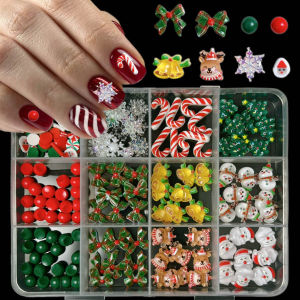 Phụ Kiện Trang Trí Móng Tay Bằng Nhựa Resin Hình Tuần Lộc Người Tuyết Chuông Ông Già Noel 3D Dễ Thương Màu Sắc Hoạt Hình Đồ Trang Trí Giáng Sinh Tự Làm