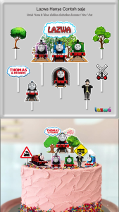 Topper cake custom nama thomas kereta hiasan kue & buket