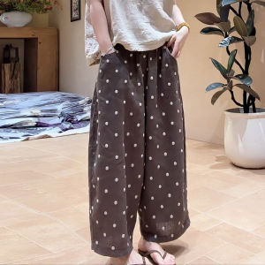 XIANGHOUMINCHU | Korean Style Retro Polka Dot Linen Thin Casual Pants