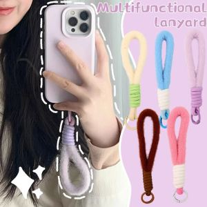 Winter Colorful Short Plush Lanyard Mobile Phone Strap Multifunction Keycord Hanging Rope Anti-loss Keychain Wriststraps Cord