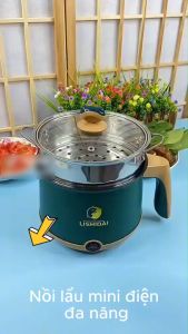 Nồi Lẩu Điện Mini Nấu Mì 2 Tầng Kèm Giá Hấp Đa Năng Nướng Luộc Chiên Chống Dính Vấn Đá Tiện Lợi Ca nấu mì mẫu mới