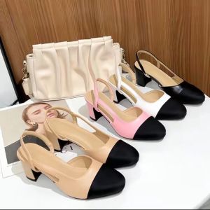 Dép Sandal Da Dê Thời Trang Cho Nữ Mùa Hè 2023 Phong Cách Cao Gót Khối Màu Phong Cách Pháp Giày Đế Có Dây Co Giãn