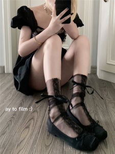 Ay to Films Summer Black Mesh Tube Socks Transparent Black Silk Socks Lace Bows Loose Socks
