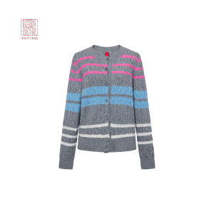 EP YAYING High-End Series Wool Cashmere Striped Color Block Knitted Cardigan Winter New Arrival Straight Cut Medium Softness