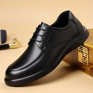 Business Casual Leather Shoes Mens Genuine Top Layer Cowhide Formal Shoes Soft Bottom round Toe Lace-Up Composite Outsole