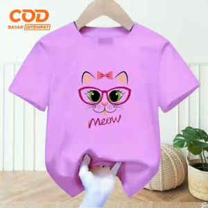 Baju atasan anak Laki-Laki dan Perempuan Terbaru usia 1-12 tahun Bergambar MEOW lengan pendek