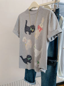 YIFENGXIN | Gray Print Loose Short Sleeve T-Shirt New Arrivals for Summer