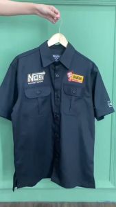 BNY Indigo Workshirt Kemeja Pria NOS Tangan Pendek Full Bordir Bahan Drill