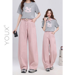 YOUXIANG | Quần Jeans Chân Rộng Màu Hồng Đơn Giản và Thời Trang