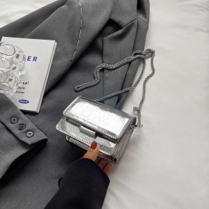Trendy Silver Mini Crossbody Bag Womens 2025 New Summer High Quality Chain Strap Fashionable Casual Single Shoulder Bag