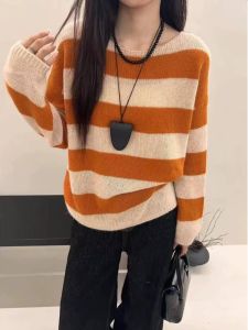 Age-Reducing Contrast Color Large Board Pullover Knitwear Autumn New Lazy Wind Soft Glutinous Outerwear Shirt Western Style Fashion Tops