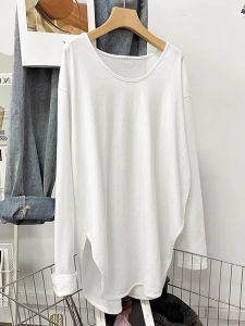 Áo Thun Dài Tay Trung Bình Dài Không Đều Cho Nữ Dáng Rộng Thoải Mái Thời Trang Thu Đông Chất Liệu Polyester Áo Thun Thường Ngày