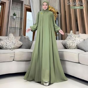 Sarah Maxy Gamis Hitam Elegan Mewah Wanita Dewasa Kekinian Ukuran Jumbo Ld 130 Bahan Ceruty Babydoll Pullpuring Tebal dan Enak dipakai