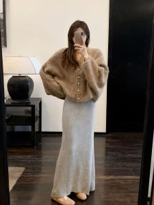 XUECAIQI | Autumn and Winter Matching Outfit Korean Mella Style Soft and Cozy Knit Sweater Cardigan Skirt Set