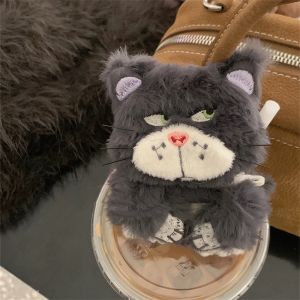 Japan Anime Cartoon Grey Cat Plush Earphone Case For Airpods Pro 2 Korea Cute Animal Furry Headphone Cover For Airpods 1/2/3/Pro