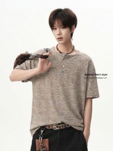 NANSSE | Textured Multi-Color Buttons Henley Short Sleeve T-Shirt Casual Tie-dye
