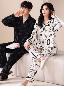 ชุดนอนผ้าฝ้ายแขนยาวลายการ์ตูนน่ารักสำหรับคู่รัก ชุดนอนฤดูใบไม้ผลิและฤดูใบไม้ร่วง ชุดนอนผ้าฝ้ายแท้สำหรับผู้หญิง ชุดนอนผ้าฝ้ายสำหรับผู้ชาย ชุดนอนฤดูใบไม้ร่วง