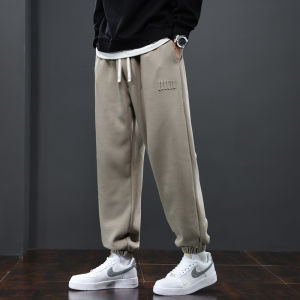 กางเกงกีฬาเอวสูงหลวมสำหรับผู้ชาย ฤดูใบไม้ผลิและฤดูใบไม้ร่วง กางเกงขายาวลำลองไซส์ใหญ่ กางเกงขายาวลำลองสำหรับผู้ชาย ทรงหลวม ทรงหลวม