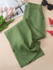 High Waist Wide Leg Pants Womens Summer Thin Cotton Linen Straight Cut Nine Points Casual Trousers Slimming Drapey