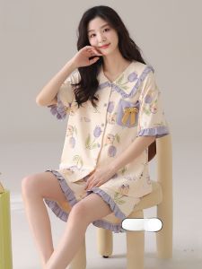 MiiOW | Pure Cotton Nightgown Womens Summer Thin Breathable Short Sleeve Shorts Sweet Home Clothes Can Be Worn Outside MiiOW Cat Person