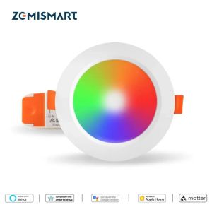 Zemismart WiFi Matter-certified LED Downlight RGBCW Round Ceiling Lamp 9W 12W 15W Homekit Alexa Google Home Smartthings App
