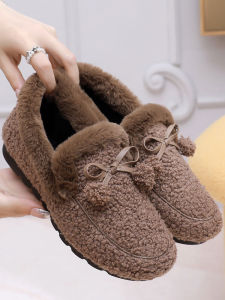 รองเท้าผ้าใบหนังสัตว์นิ่มสำหรับผู้หญิง ฤดูใบไม้ร่วง/ฤดูหนาว รองเท้าสวมสบาย ส้นแบน ด้านล่างนุ่ม รองเท้าบุขนแกะ รองเท้าลำลอง รองเท้าบุขนแกะสำหรับผู้หญิง