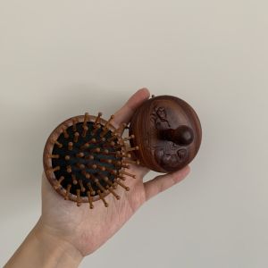 Bàn Chải Lông Cừu Hình Tròn Bằng Gỗ Sồi Châu Phi Nhỏ Gọn Bàn Chải Massage Cầm Tay Bàn Chải Lông Cừu Có Túi Khí