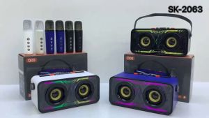 SK-2063 RGB Portable Karaoke with Handle Bluetooth HiFi Bass Sound Speaker Multi Function with Dual Wireless Microphone