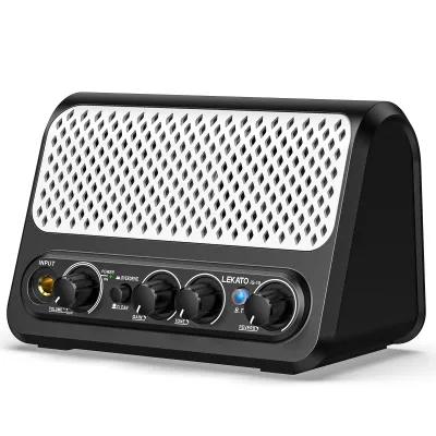 LEKATO 10W Mini Electric Guitar Amp Analog Drive Rechargeable Bluetooth Portable Amp Reverb Effect Guitar Practice Speaker Plug