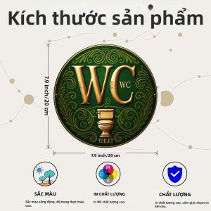 CIFbuy | Vintage Vàng WC Nhà Vệ Sinh Ký Hiệu 12 Inch Tròn Nhôm Treo Tường Nghệ Thuật Chống Thấm Nước Bền Nhà Trang Trí Phòng Tắm Nhà Vệ Sinh Mảng Bám 2D Flat