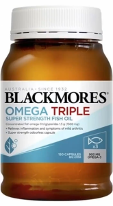 Blackmores Omega Triple Fish Oil - High Potency Omega-3 Relieves Mild Arthritis Symptoms 150 Odourless Capsules