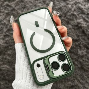 Magnetic Lens Film Protector Stand Case For iPhone 18 Pro Max 17 16 15 14 13 12 Pro Max Plus For Magsafe Shockproof Clear Cover