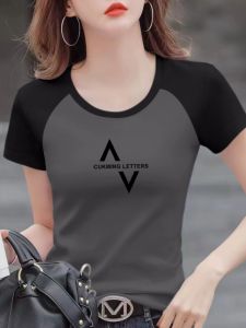 Pure Cotton Shoulder Sleeve T-Shirt Womens Summer New Fashion Korean round Neck Splice Color Block Trendy Top