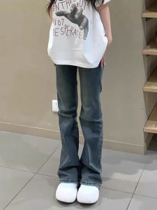 Retro American High เอว สลิมฟิต ขาตรง กางเกงยีนส์ ผู้หญิง ฤดูใบไม้ร่วง สไตล์ใหม่เรียว กางเกงขายาว High Rise เดนิม Skinnies