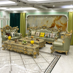 European-Style Leather Sofa Combination First Layer Cowhide French Entry Lux High-Grade Solid Wood Furniture Villa Large Apartment Four-Seat