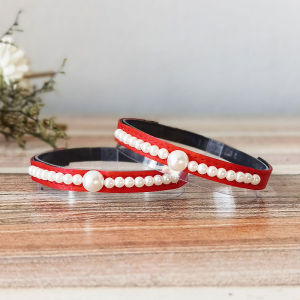 New Uninstallation Anti Drop Shoelaces Flat Heel Shoe Ties Beige Red Pearl Black Buckle Shoelaces Leather Material Pearl Decoration