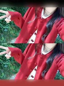 เสื้อคาร์ดิแกนถักสีแดงหรูหราสำหรับผู้หญิง เสื้อสเวตเตอร์ฤดูใบไม้ร่วง/ฤดูหนาว เสื้อคลุมกันหนาวแบบสองชิ้นสำหรับวันหยุดส่งท้ายปีเก่าต้อนรับปีใหม่