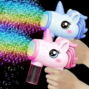Unicorn childrens electric bubble gun toy bubble machine automatic soap blowing machine with lights outdoor party game new