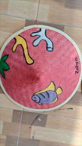 Caping lukis anak motif ikan - topi caping petani lukis